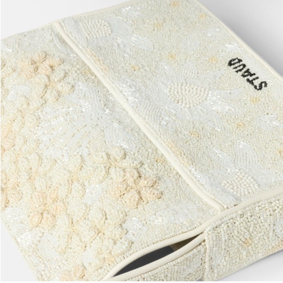 STAUD Tommy Beaded Bag, Garden Party white floral embroidered shoulder bag purse - Picture 2 of 15